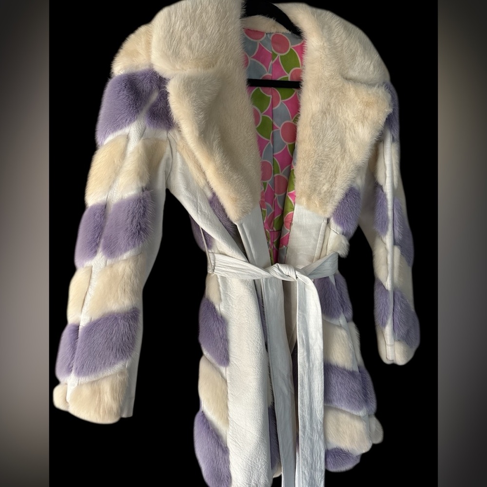 Vintage 60s Purple blonde mink fur coat leather belt Aladino Stefani